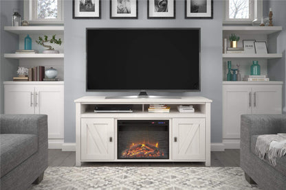 Ameriwood Home Farmington Electric Fireplace Console 60", Pine TV Stand, Ivory Oak