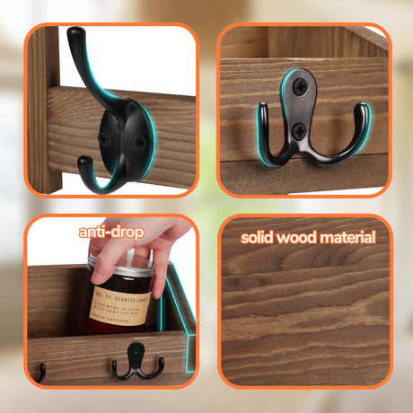 AMBIRD Wall Hooks with Shelf 26.57inch Entryway Wall Hanging Shelf Wood Coat Hooks for Wall with Shelf Coat Rack Wall Mount Rack with 5 Dual Hooks 3 Key Hooks Mail Organizer and Key Rack Key Holder AMBIRD