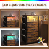 Dresser for Bedroom with Charging Station & LED Lights, 4 Storage Drawers with Side Pockets, Dressers & Chests of Drawers, Fabric Dresser Organizer Unit for Bedroom, Closet, Hallway, Entryway, Brown EnHomee