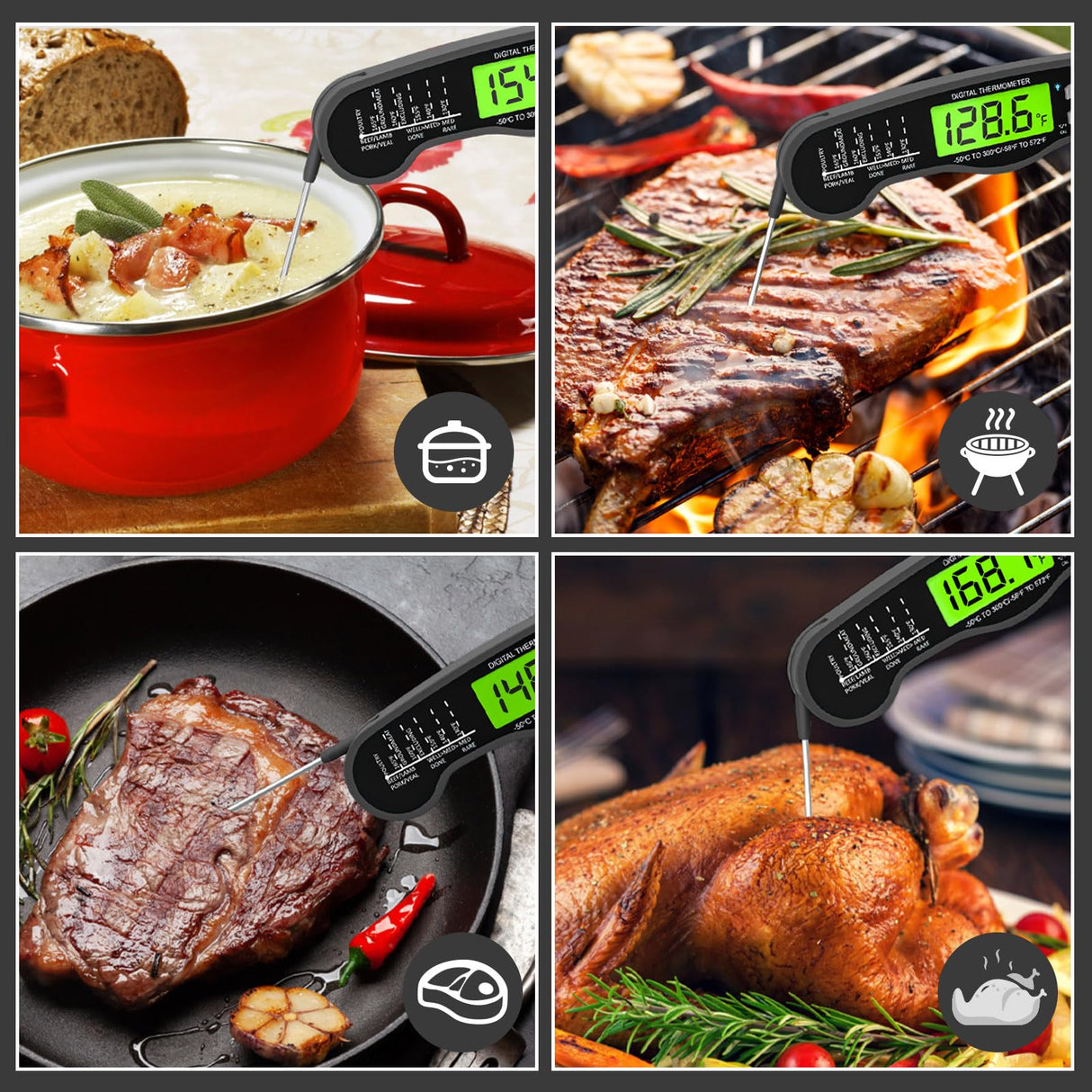 AWLKIM Digital Meat Thermometer - Fast Instant Read Food Thermometer, Waterproof Kitchen Thermometer with Backlight & Hold Function for Cooking, Candy Making, Outside Grill AWLKIM