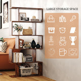 Yusong Bookshelf 5-Tier, Geometric Bookcase S Shaped Book Shelves for Bedroom, Modern Industrial Wood Decorative Display Shelf Book Case for Home Office, Rustic Brown Yusong