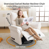 Rhevoy Oversized Recliner Chair, 26" Extra Wide 360° Swivel Rocker Recliner with Adjustable Headrest, Chenille Glider Rocking Nursery Chair with Overstuffed Armrest, Lumbar Support, White Rhevoy