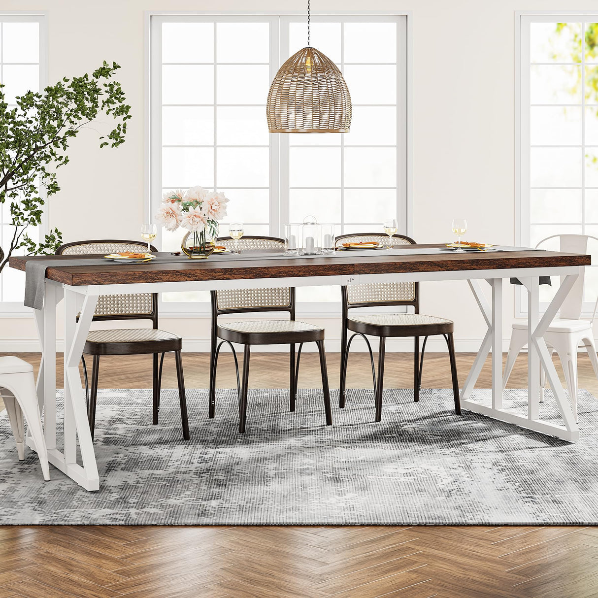 Tribesigns Farmhouse Dining Table for 6-8 People, 78.7-Inch Rectangular Wood Dining Table, Rustic Kitchen Table with Heavy Duty Metal Legs for Dining Room Tribesigns