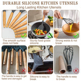 Umite Chef Kitchen Cooking Utensils Set, 33 pcs Non-stick Silicone Utensils Spatula Set with Holder, Wooden Handle Heat Resistant Silicone Kitchen Gadgets Utensil Set (Gray) Umite Chef