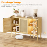 HOOBRO Buffet Cabinet with Power Outlet, 47.2" Kitchen Sideboard Storage Cabinet & LED Light, Rattan Decor Doors, Accent Cabinet Coffee Bar Cabinet Console Table for Hallway Entry, Natural NL120UDCB01 HOOBRO
