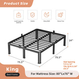 VIPSHOW 14 Inch King Heavy Duty 3500 lbs Bed Frame with Round-Corner Legs & Anti-Squeak Design – Quick Assembly Metal Platform, No Box Spring Needed VIPSHOW