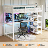 Bunk Bed with Desk and 4-Layer Shelves, Loft Bed Twin Size with Under Desk and Bookcase Storage, Twin Bed Frame for Kids, Adults& Young Teens, White JOYMOR