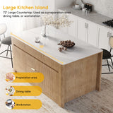 homary Kitchen Island Modern Wood Kitchen Island with Sintered Stone Top and Storage,Whitewash, Spacious Design for 2-3 Stools (Whitewash, 72'') homary