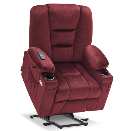 MCombo Small Power Lift Recliner Chair with Massage and Heat for Petite People, Cup Holders, USB Ports, Side Pockets, Fabric 7569 (Small-Regular, Burgundy) MCombo
