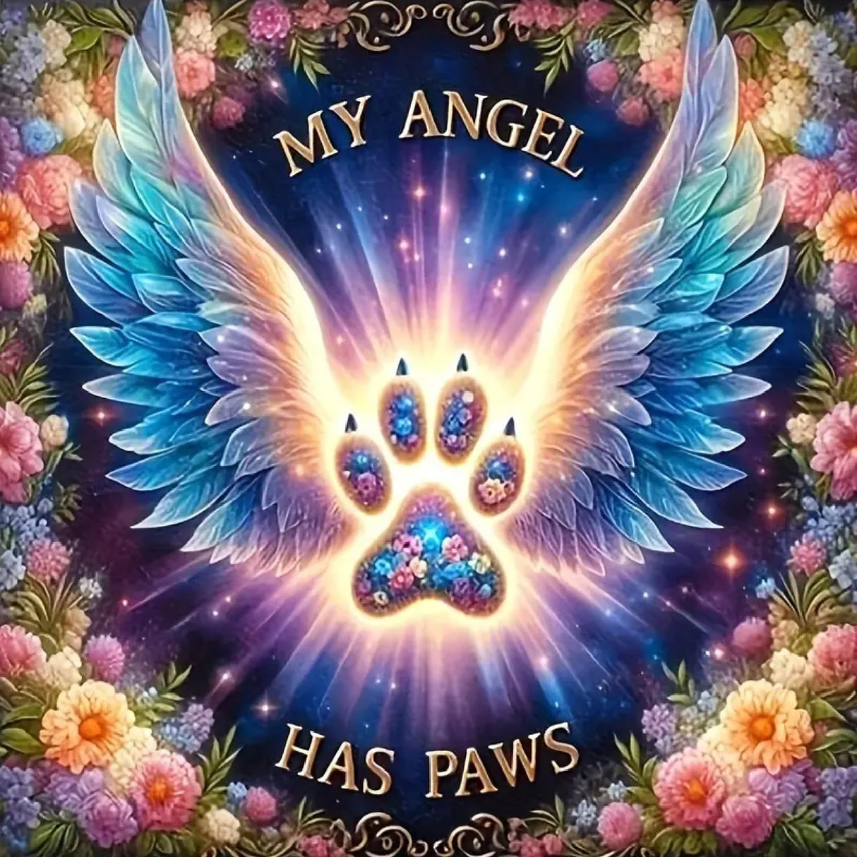 MOMDEDP 5D Angel Diamond Painting Kits for Adults, Angel Wings Flowers Diamond Art Kit for Beginners, Angel Paws DIY Full Round Diamond Art Craft Kits for Adult for Wall Decor 12x12 Inch MOMDEDP