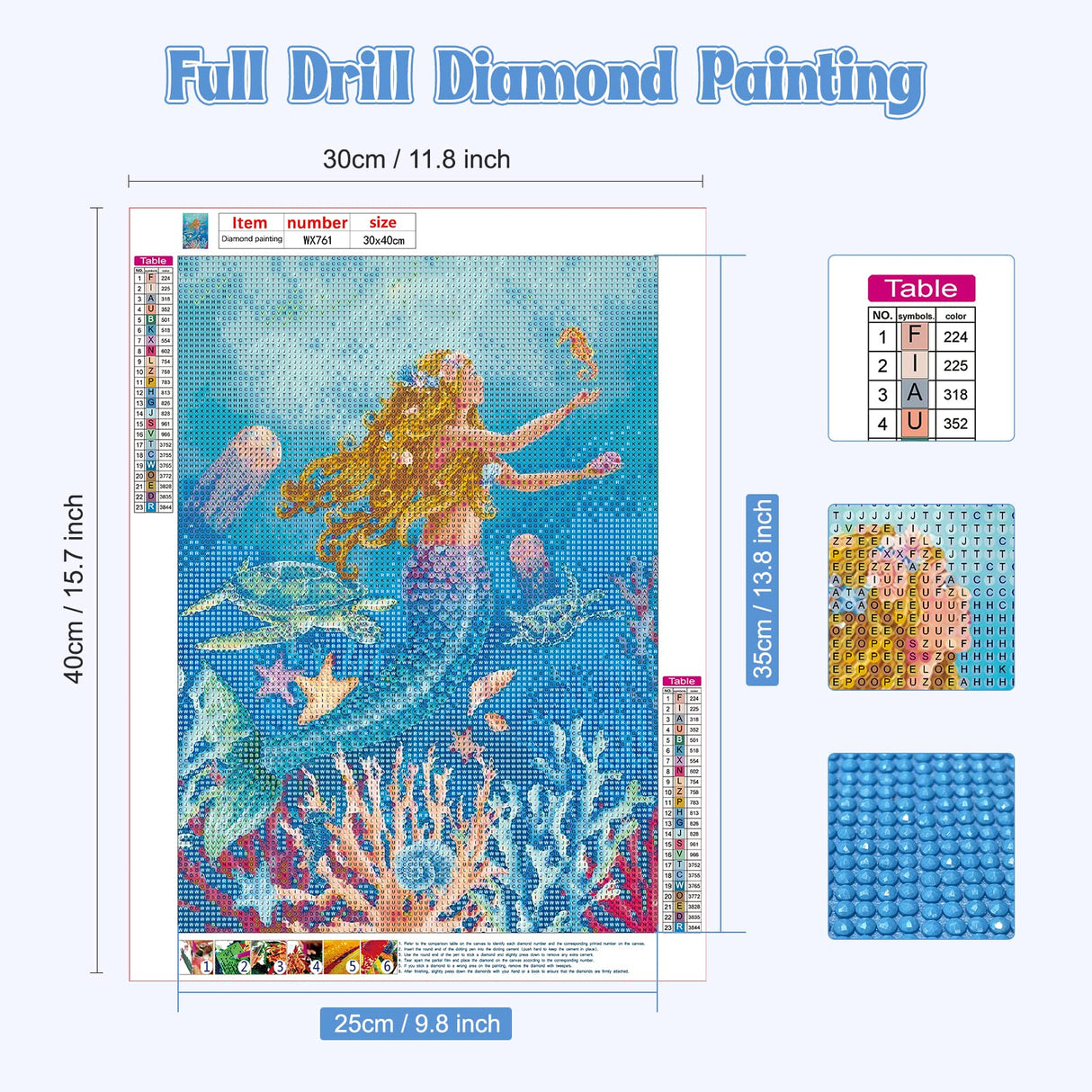 NAIMOER Mermai Diamond Art Kits for Adults, DIY Full Drill 5D Diamond Painting Nautical Fish Diamond Art Kits (12" x 16") for Home Wall Decor (Diamond Art Mermaid) NAIMOER
