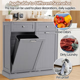 AHB Double Tilt Out Trash Cabinet Kitchen Trash Bin Cabinet 2x13 Gallons Free Standing Recycling Trash Can Cabinet with Hideaway Drawers Pet Proof Trash Can Holder for Kitchen Living Room, Grey AHB