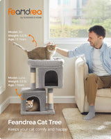 Feandrea Cat Tree, 26.4-Inch Cat Tower, S, Cat Condo for Kittens up to 7 lb, Large Cat Perch, 2 Cat Caves, Scratching Post, Light Gray UPCT611W01 Feandrea