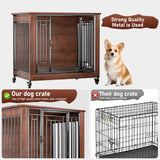 Dog Crate Furniture, 32" Dog Kennel Furniture, Small Dog Kennel Indoor, Dog Crates for Small Dogs, Wooden Dog Crate with Wheels, Tray, Feeding Window Ageroul