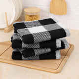 Mordimy 100% Cotton Waffle Weave Kitchen Towels, 13 x 28 Inches, Super Soft and Absorbent Buffalo Check Dish Towels for Drying Dishes, 4-Pack, Black & White Mordimy