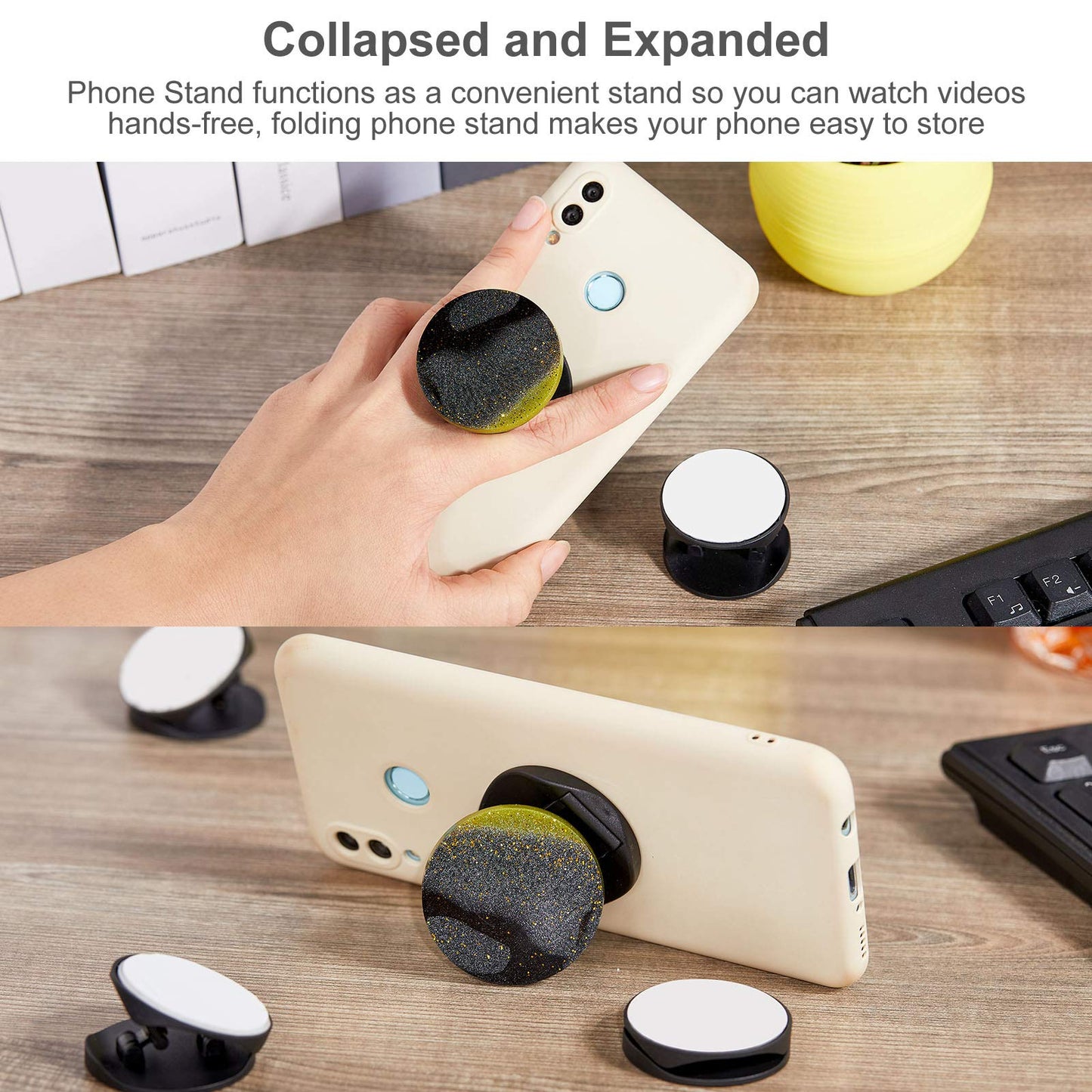 Phone Grip Mold 4 Circle Shape Epoxy Resin On Top Phone Grip Mold with 10 Pieces Blank Sublimation Phone Holders Circle Silicone Molds for DIY Design (Black Holder)