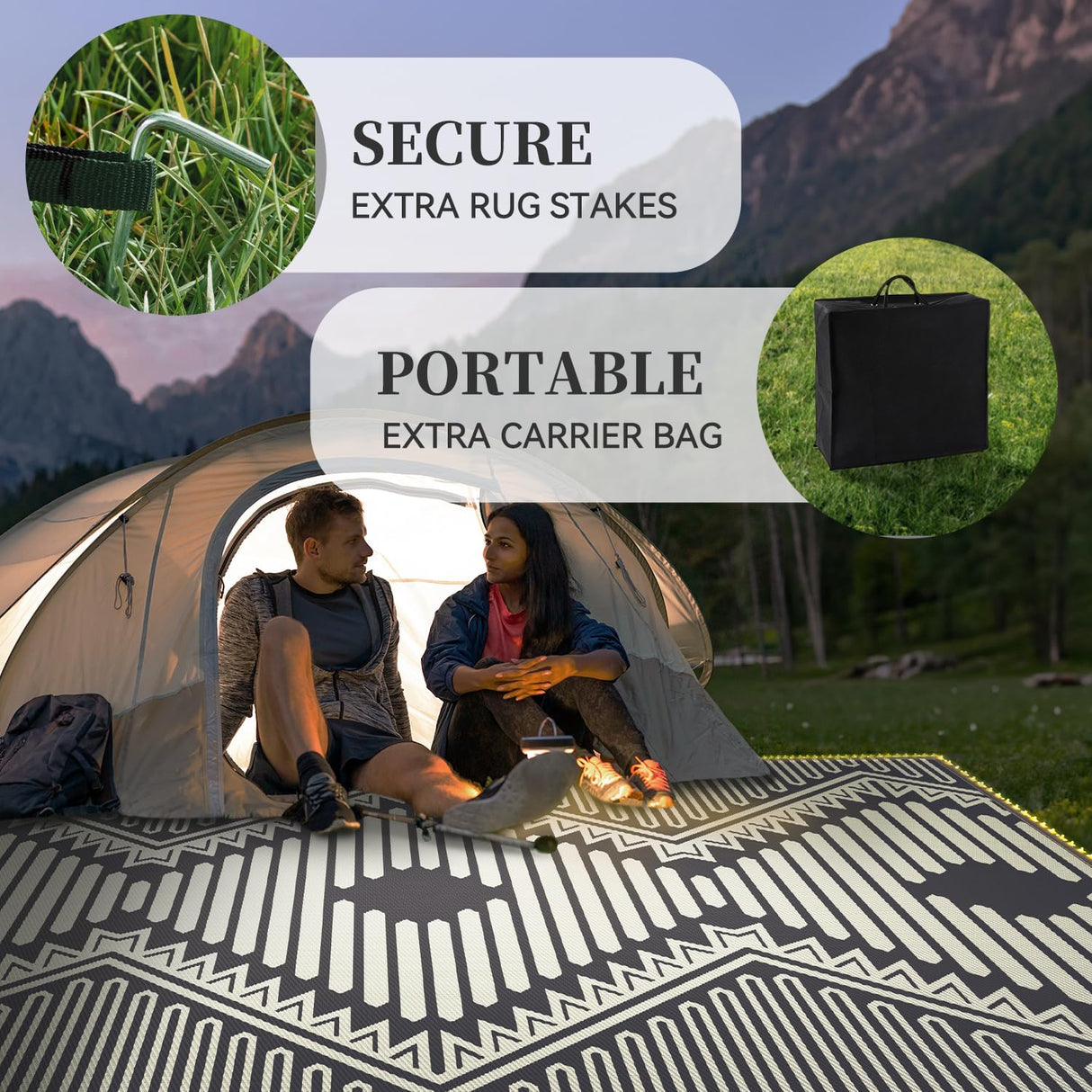 MontVoo Outdoor Rug with Led String Strip Lights 6x9 ft Waterproof Outdoor Patio Rug Mat Reversible Plastic Straw Rug Outside Outdoor Rug for RV Camping Picnic Balcony Fairy Boho Outdoor Decor MontVoo