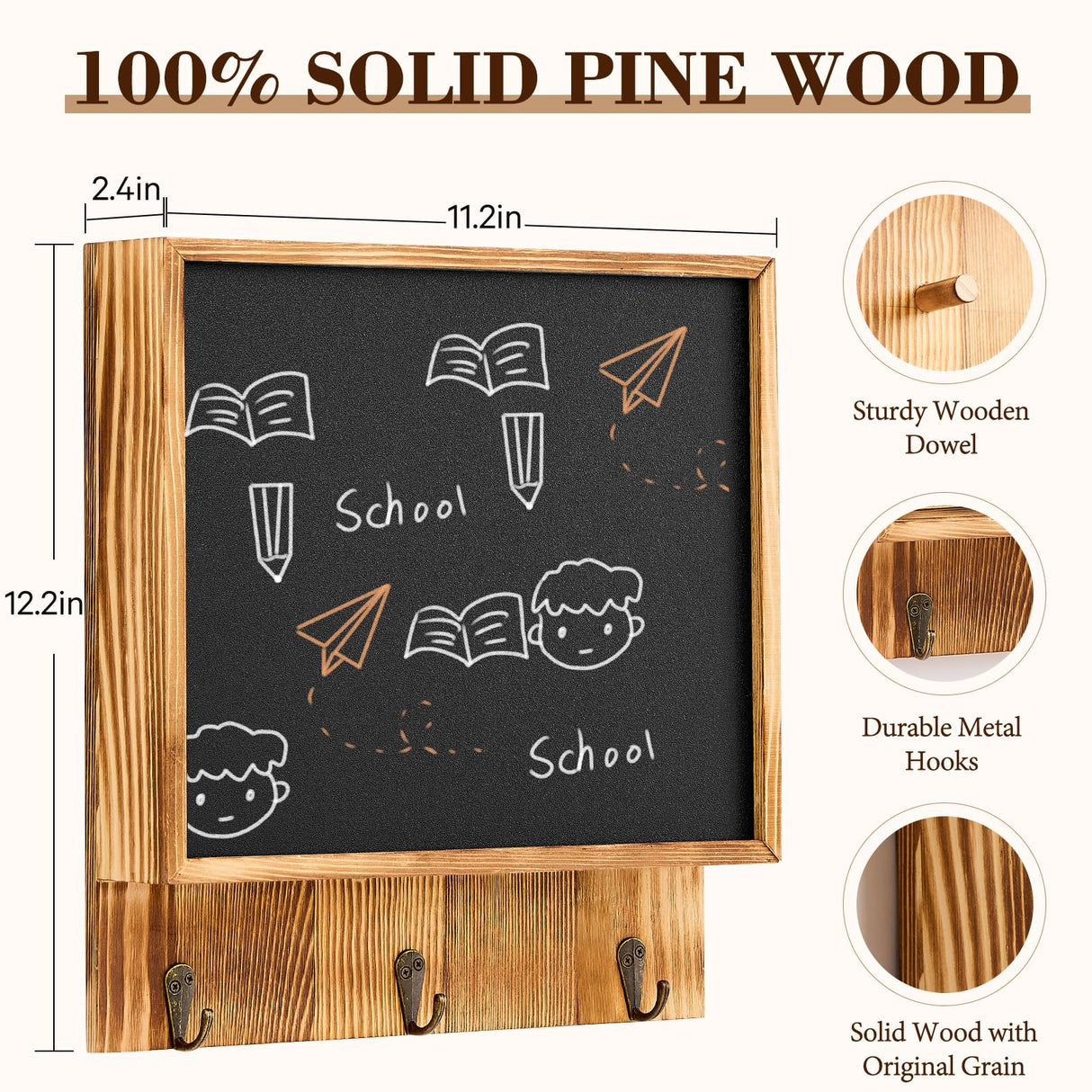 Dononr Hidden Gun Storage, Hidden Gun Safe for Pistols with 3 Metal Hooks, Wooden Picture Frames for Handgun, Hidden Storage Gun Safe Home Furniture, Concealment Furniture Storage, Rustic Brown Dononr