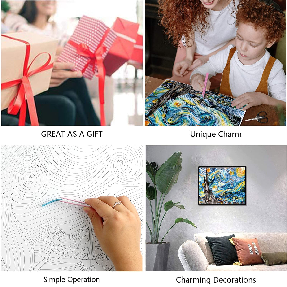 Uniquilling Quilling Kits Paper Quilling Kit for Adults Beginner, DIY Kits for Adults Paper Filigree Painting Kits, Modern Wall Art for Living Room, 16 * 20in Starry Night- Basic Uniquilling