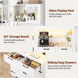 Unikito 71" Pantry Cabinet with LED Light & Outlet, Tall Kitchen Pantry Storage Cabinet with Microwave Stand, DIY Pegboard, Drawers and Adjustable Shelf, Farmhouse Kitchen Hutch for Dining Room, White Unikito