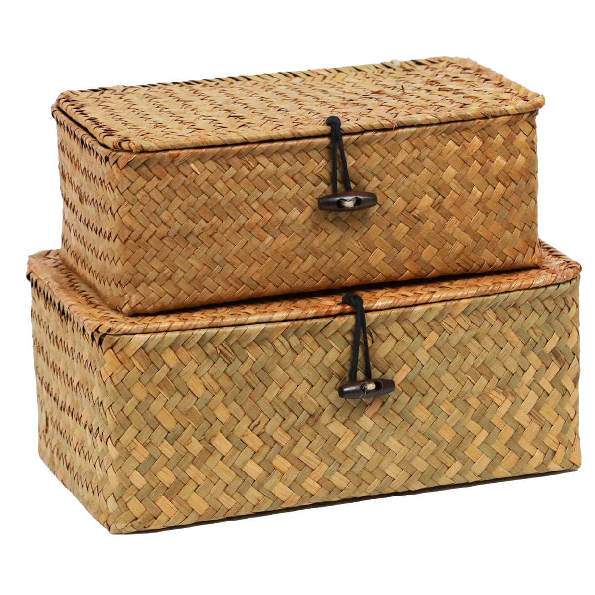 Set of 2 Wicker Basket with Lid, Seagrass Woven Basket for Storage, Decorative Storage Baskets Bins for Organizing Home ORDELITE