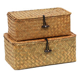 Set of 2 Wicker Basket with Lid, Seagrass Woven Basket for Storage, Decorative Storage Baskets Bins for Organizing Home ORDELITE