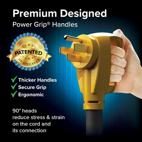 Camco Power Grip 30-Ft 50 Amp RV Extension Cord - Rated for 125/250 V/12,500 W - Features Copper 6/3 + 8/1-Gauge Wires for Superior Conductivity & Coated w/Heat-Resilient PVC (55195) Camco