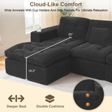 Hretanant Black L Shaped Modular Cloud Sectional Sofa, Comfy 3 Seater Sectional Couches for Living Room with Cup Holders, Modern L Shape Sofa Set for Living Room Bedroom, Black Hretanant