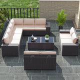 RTDTD Outdoor Patio Furniture Set, 12 Pieces Outdoor Furniture All Weather Patio Sectional Sofa PE Wicker Modular Conversation Sets with Coffee Table,10 Chairs & Seat ClipsBrown. RTDTD