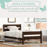Duxelifin Twin Bed Frames Wood, Wood Twin Bed Frame with Headboard and Footboard, Platform Bed for Bedroom, Guset Room, No Box Spring Needed, Espresso Duxelifin