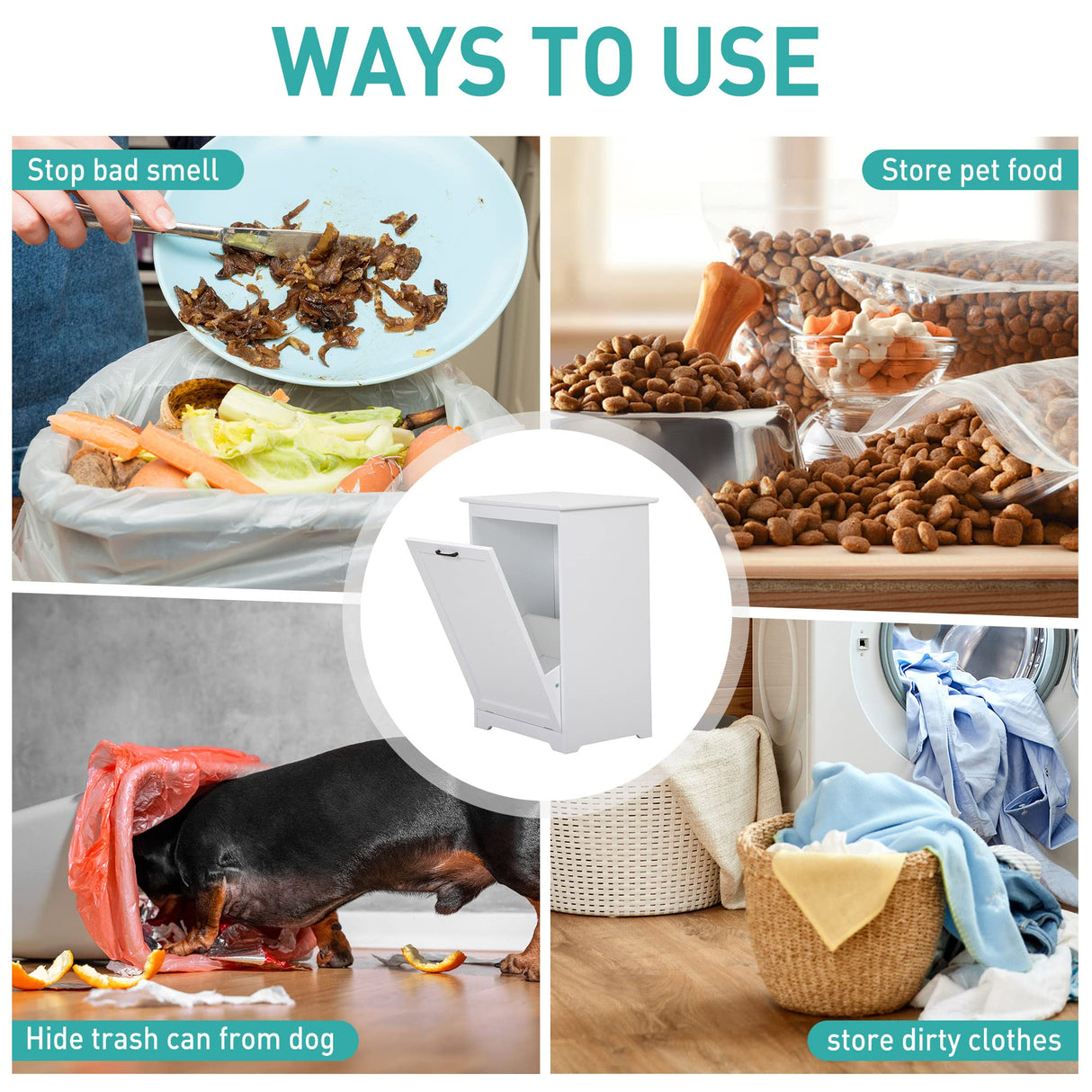 JAXPETY Tilt Out Trash Cabinet Kitchen Trash Can Holder Wood Laundry Hamper Recycling Trash Cabinet with Angle Adjustable Door, White JAXPETY