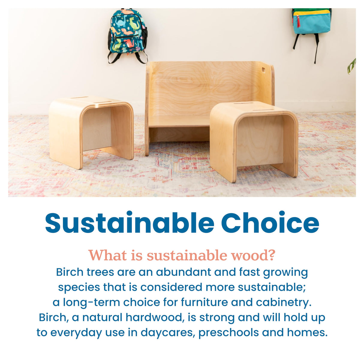 ECR4Kids Premium Bentwood Multipurpose Table and Chair Set, Kids Furniture, Natural, 3-Piece ECR4Kids