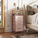 WLIVE 4 Drawer Dresser for Bedroom, 37" H Nightstand with Charging Station and Led Light, Tall Night Stand Bed Side Table, End Table with USB Ports and Outlets, Fabric Bins, Wood Shelf, Pink WLIVE