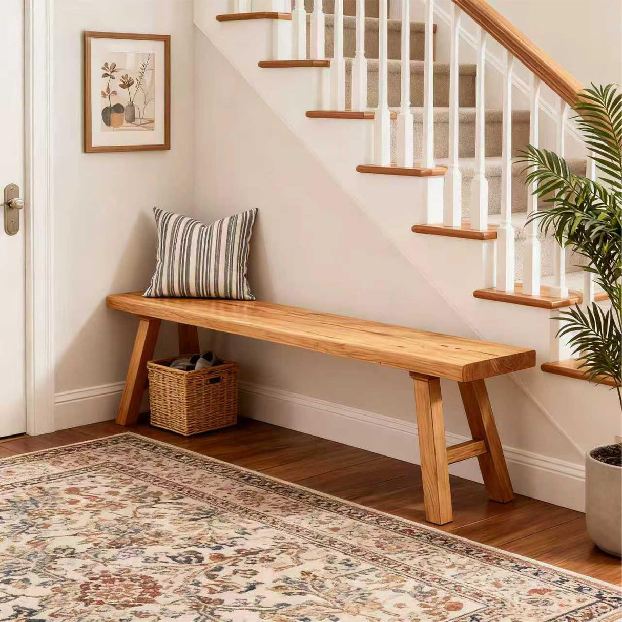 Wooden Bench Indoor, Rustic Farmhouse Narrow Entryway Bench with Natural Solid Wood, Durable and Sturdy Skinny Bench Suitable For Dining Room, Kitchen Porch Other Narrow Spaces (31.5 * 10.2 * 17.7） Taibahong