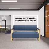 PBOGHLRD 57.9" Modern Leather Loveseat Sofa, Upholstery Faux Bonded Leather Accent Futon Couch with Metal Square Arms for Living Room, Office, Apartment (Navy Blue) PBOGHLRD