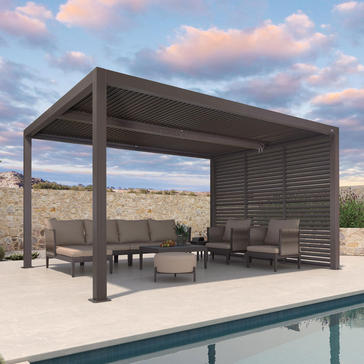 PURPLE LEAF Outdoor 12' × 14' Louvered Pergola with 12FT Detachable Louver Wall Patio Adjustable Aluminum Canopy Retractable Metal Roof for Deck Outside Backyard Hardtop Gazebo Sun Shade PURPLE LEAF