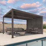 PURPLE LEAF Outdoor 12' × 14' Louvered Pergola with 12FT Detachable Louver Wall Patio Adjustable Aluminum Canopy Retractable Metal Roof for Deck Outside Backyard Hardtop Gazebo Sun Shade PURPLE LEAF