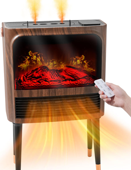 Electric Fireplace Heater with 3D Realistic Flame, Humidifier, Thermostat, Safety Protection, Remote Control, Timer, Electric Space Heater, 1500W/750W Portable Fireplace Heater for Indoor Use FOFOJÔY