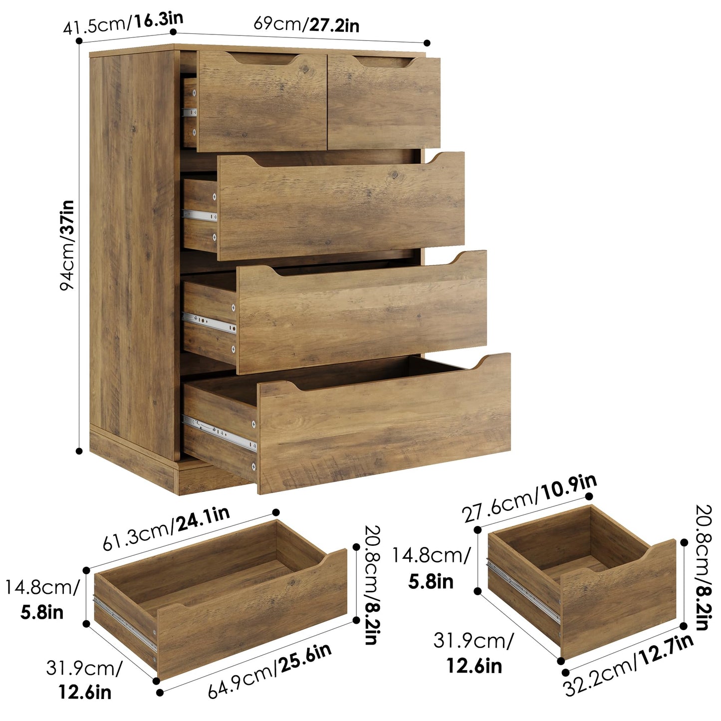 HOSTACK Modern 5 Drawer Dresser for Bedroom, Chest of Drawers with Storage, Wood Storage Chest Organizers with Cut-Out Handles, Accent Storage Cabinet for Living Room, Entryway, Hallway, Rust - WoodArtSupply