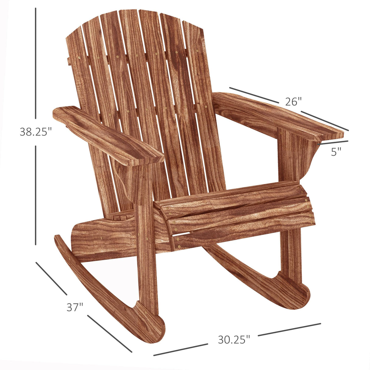 Outsunny Wooden Adirondack Rocking Chair Outdoor Lounge Chair Fire Pit Seating with Slatted Wooden Design, Fanned Back, & Classic Rustic Style for Patio, Backyard, Garden, Lawn, Carbonized Outsunny