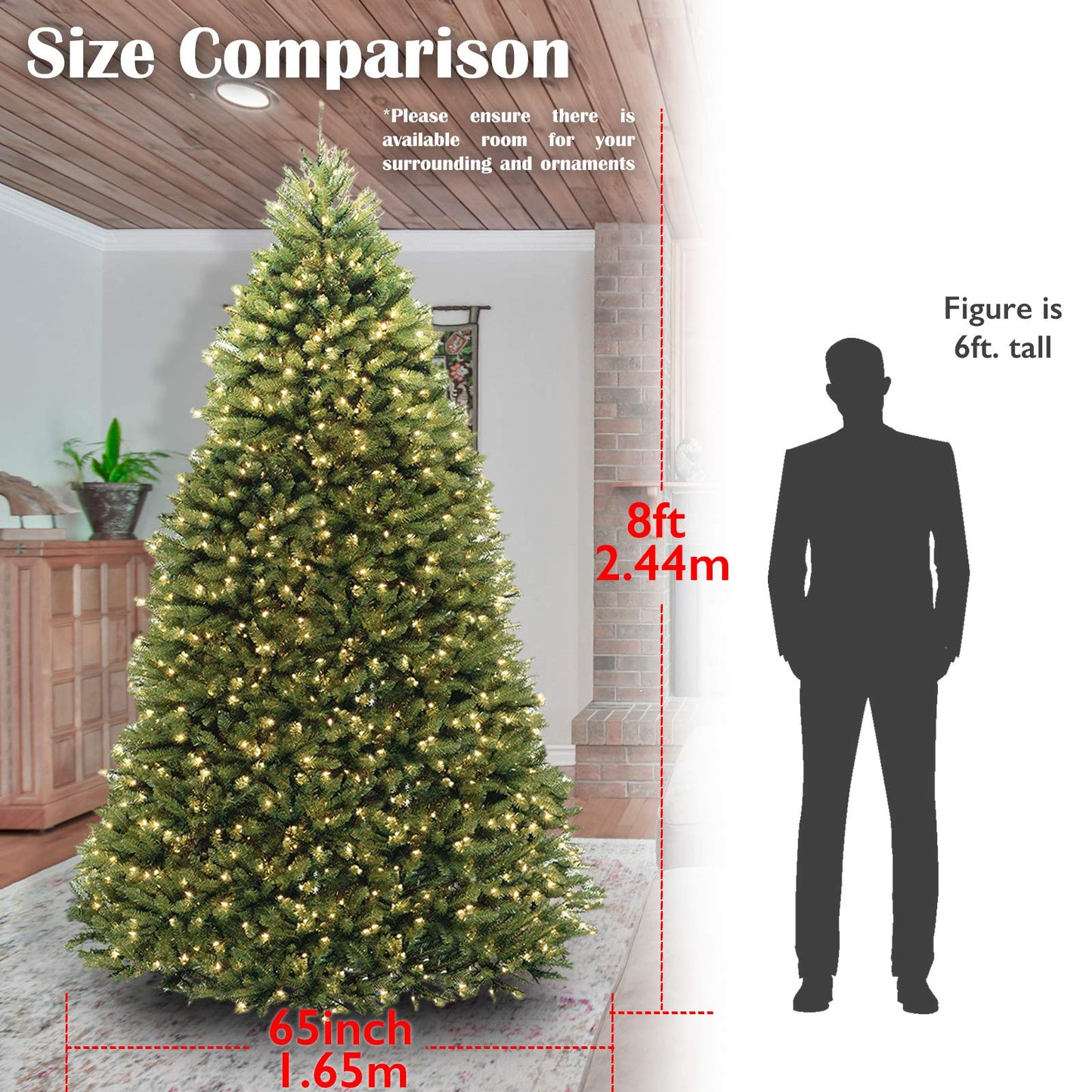 Homelogik 8 Ft Christmas Tree Premium Hinged Pre-lit Artificial w 750 Warm White Light, Easy Assembly Included Metal Foldable Stand New (Warm Light)