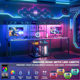 Cyclysio Gaming Desk with Hutch, 39'' Computer Desk with LED Lights & Power Outlets, Home Office Desk with Reversible 5 Tiers Storage Shelves & Monitor Stand, Small Gaming Table for Small Space, Grey Cyclysio