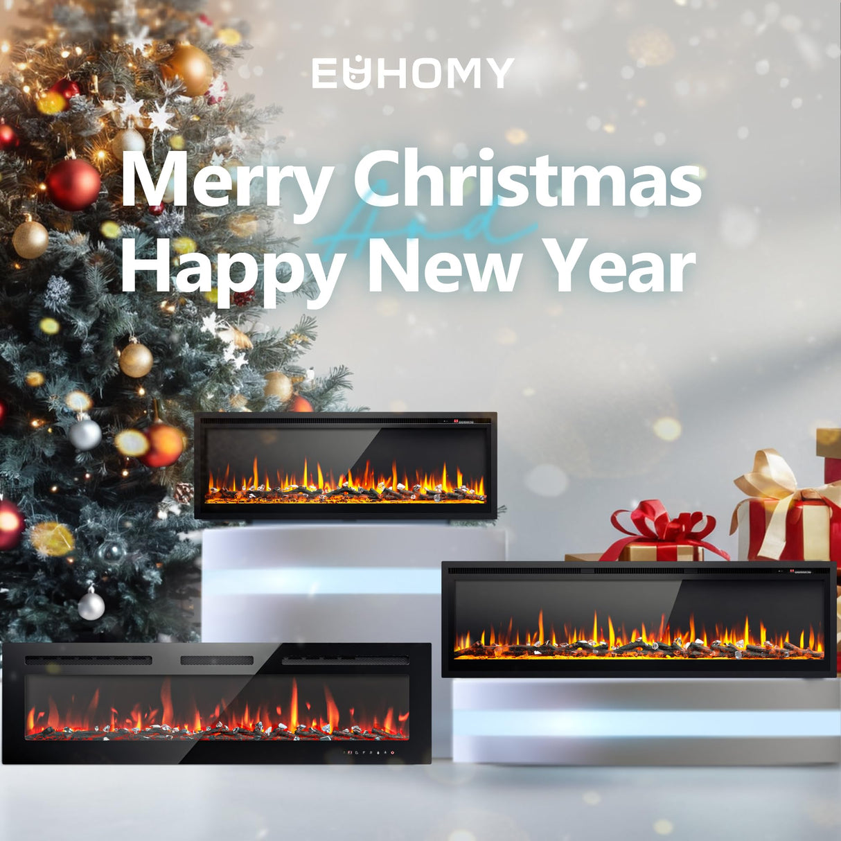 EUHOMY 60 Inch Electric Fireplace Wall Recessed and Wall Mounted with Adjustable Flame Color, Fireplace Heater with Remote Control, Linear Fireplace with Timer, Touch Screen, Log & Crystal, 750/1500W EUHOMY
