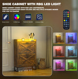 HAIOOU Shoe Storage Cabinet, Industrial Shoe Cabinet with 2 Flip Drawers, Farmhouse Slim Narrow Freestanding Wood Shoe Rack Storage Organizer for Entryway,Foyer,Hallway(Rustic Brown) HAIOOU