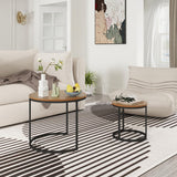 Otterease Nesting Tables Set of 2, Round Coffee Table, Small Nesting Coffee Table with Adjustable Non-Slip Fee, Wood Grain Top Nesting Tables for Living Room, Bedroom (Wood Grain Brown) Otterease