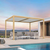 PURPLE LEAF 10' x 12' Louvered Pergola Outdoor Wood Grain Aluminum Pergola with Adjustable Roof Retractable Patio Rainproof Hardtop Gazebo for Deck Backyard Garden PURPLE LEAF