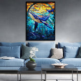 Whales Paint by Number Kits on Canvas Stained Glass Sunrise Over The Sea Painting by Number for Kids Adults Underwater World Paintwork with Acrylic Pigment for Home Decor 16 x 20 inch (with Frame) Generic