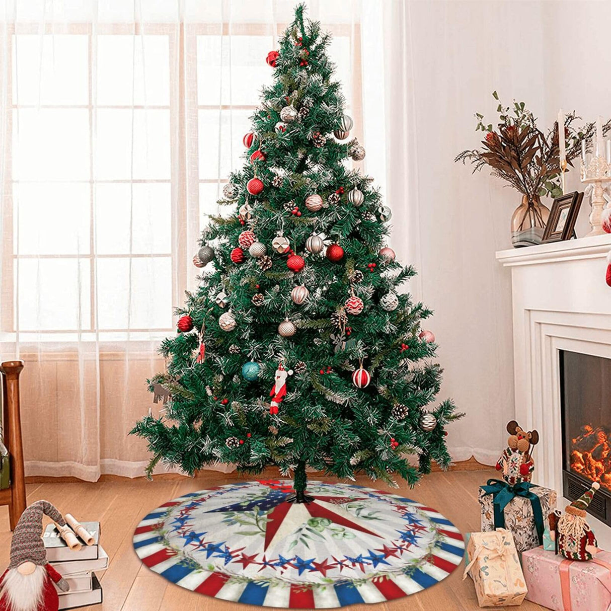 Patriotics 4th of July Tree Skirt Skirt Memorial Day Stars and Stripes Christmas Tree Skirts Veterans Day Xmas Tree Mat Christmas Tree Ornaments Decoration 30" XYSKINO