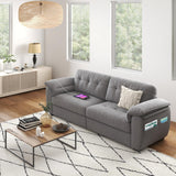 CHYMSUN 87" Modern Sofa, Comfy Sofa Couch w/Extra Deep Seats, 2/3 Seater Couches w/USB Charging Ports & Side Pockets, Sleeper Sofas for Living Room, Apartment, Office (Grey Chenille) CHYMSUN