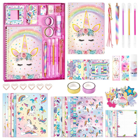 DIY Journal Kit for Girls - 66 Pcs Kids Unicorn Diary Set Girls Stationery Set Scrapbook Diary Journaling Art Crafts Set Unicorn Gift Kit School Supplies Birthday Gift for Girls Ages 8 9 10 11 12 Year Old WERNNSAI